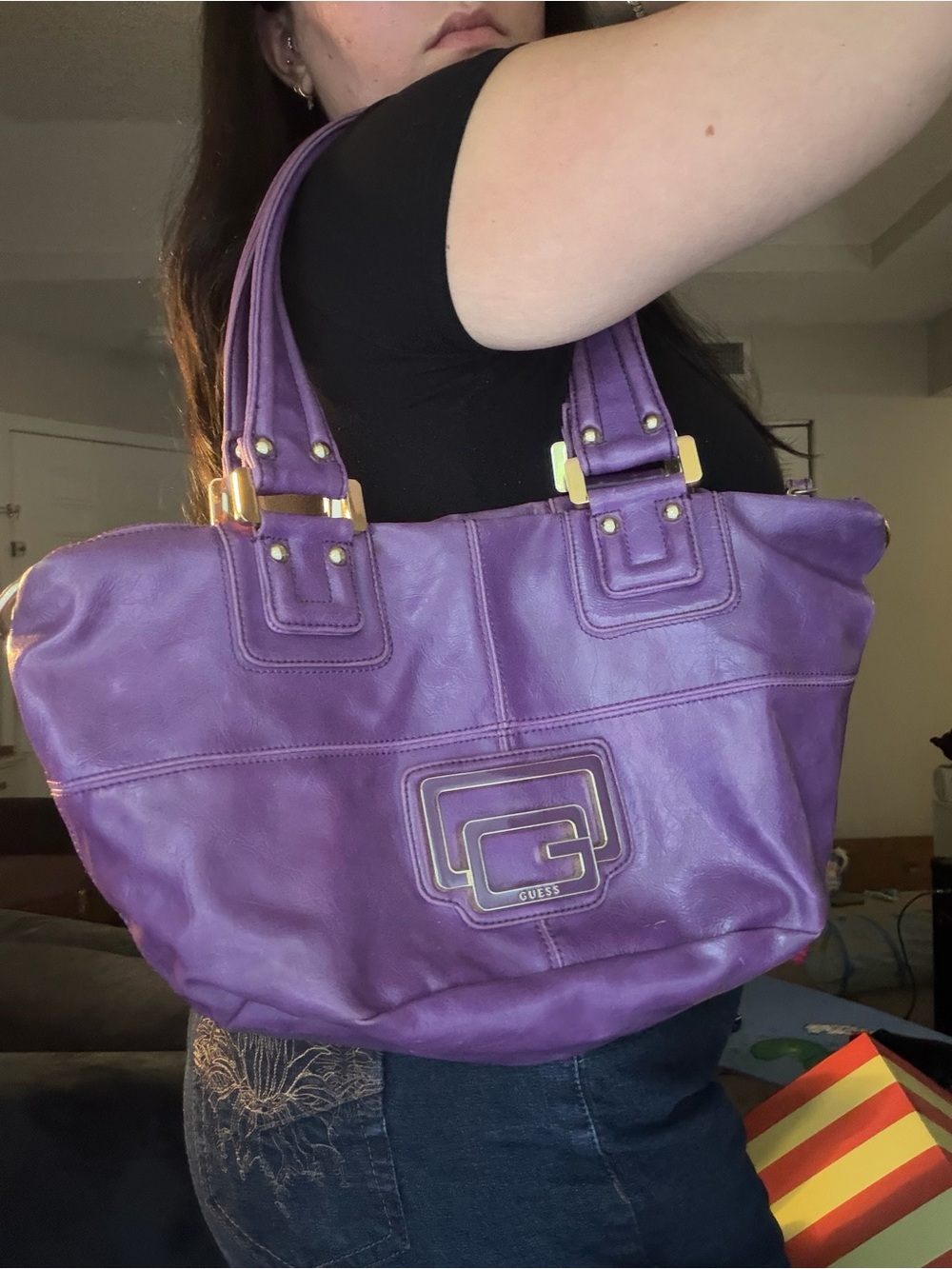 Guess Purple Leather Tote